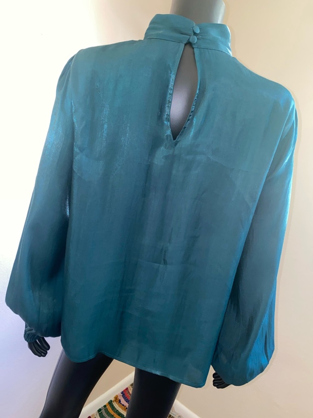 Nine West Teal Green Satin Keyhole Blouse - Picture 8 of 12